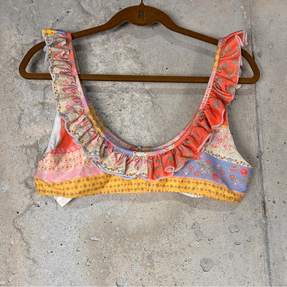 Free people coral lavender yellow floral patchwork midi skirt bralette set large - Picture 9 of 13